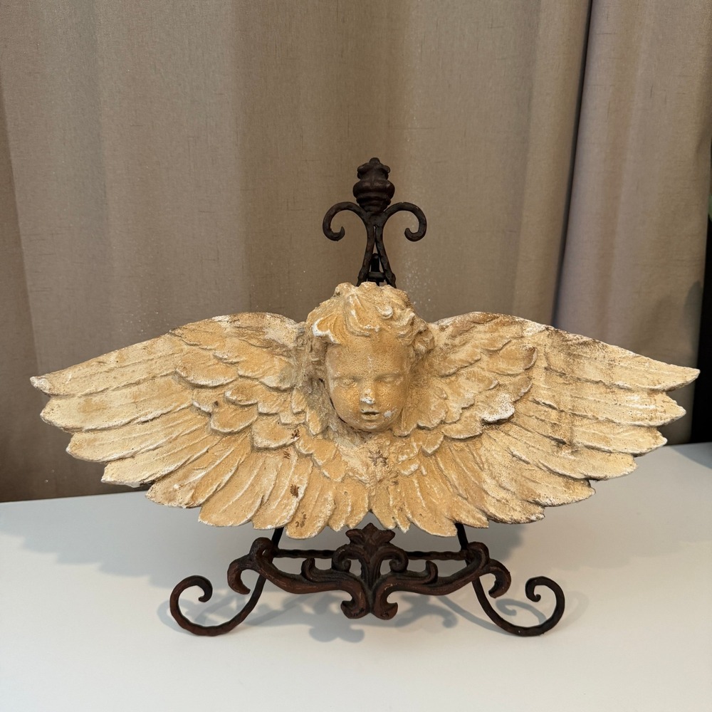 Vintage Cherub Angel‎ Wings Wall Decor Plaque Distressed Architectural Sculpture